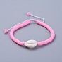 Eco-Friendly Handmade Polymer Clay Heishi Beads Braided Bracelets, with Cowrie Shell Beads and Nylon Cord