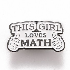 Word This Girl Loves Math Brooch, Thumb Alloy Badge for Backpack Clothes, Gunmetal