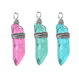 Electroplated Natural Quartz Crystal Wire Wrapped Pointed Pendants, Dyed, Nuggets