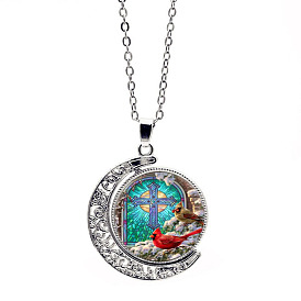 Accessories Cardinal Bird and Cross Time Gem Necklace Jewelry Crystal Pendant Sweater Chain