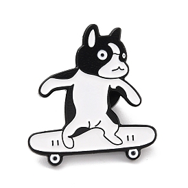 Dog Skateboarding Enamel Pin, Cute Animal Alloy Enamel Brooch for Backpack Clothes, Electrophoresis Black