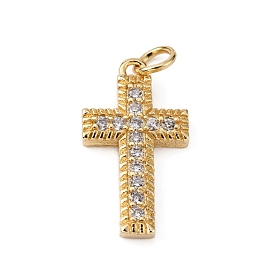 Brass Micro Pave Clear Cubic Zirconia Pendants, with Jump Ring, Cross