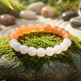 Натуральные белые нефритовые круглые эластичные браслеты из бусин для женщин и мужчин, с латунной бисера