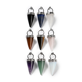 Gemstone Pendants, with Rack Plating Brass Findings, Lead Free & Cadmium Free, Cone