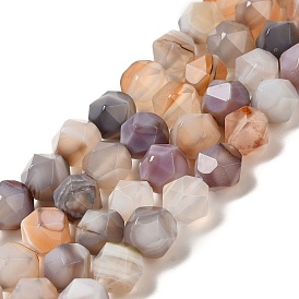 Natural Botswana Agate Beads Strands, Star Cut Round Beads, Faceted