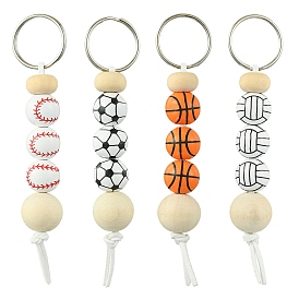 Iron with Wood Keychain, Sports Ball Theme