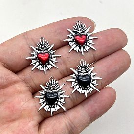 Подвески из цинкового сплава в винтажном тибетском стиле, cmолой, сердце, пламя священный символ сердца эмалированный шип