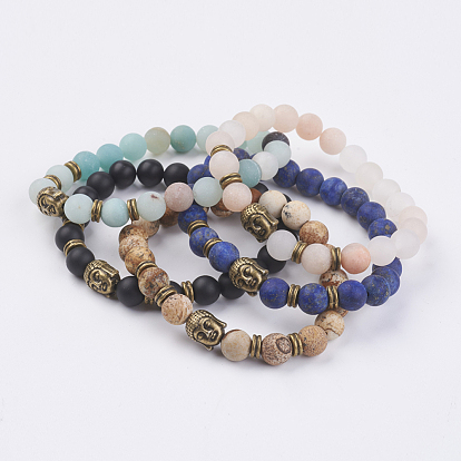 Bracelet en perles de rocaille mélangées naturelles, avec des perles de style tibétain