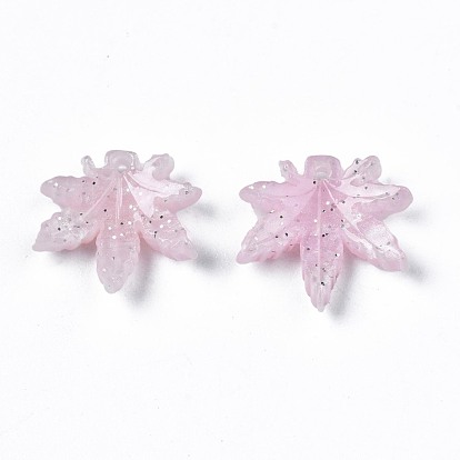 Opaque Cellulose Acetate(Resin) Charms, with Glitter Powder, Pot Leaf/Hemp Leaf Shape