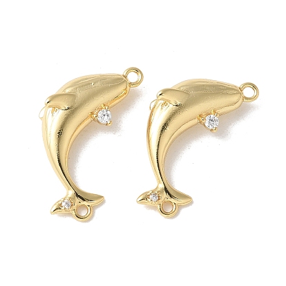 Шармы-соединители из латуни с микропаве из прозрачного кубического циркония, дельфин, без кадмия и без свинца, долговечный, стойки покрытие