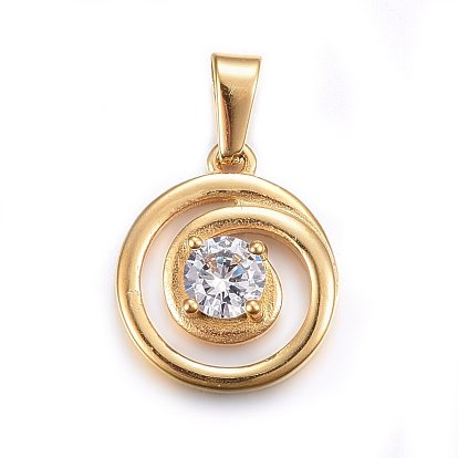 304 подвески из нержавеющей стали, с кубического циркония, плоско-круглые