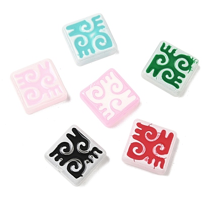 Окрашенные и запеченные стеклянные бусины, квадрат с рунами, с эмалью