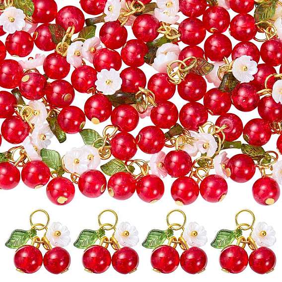 50 шт. Стеклянные подвески, вишня и цветок, с петлей из смолы и глоденовых соединительных колец