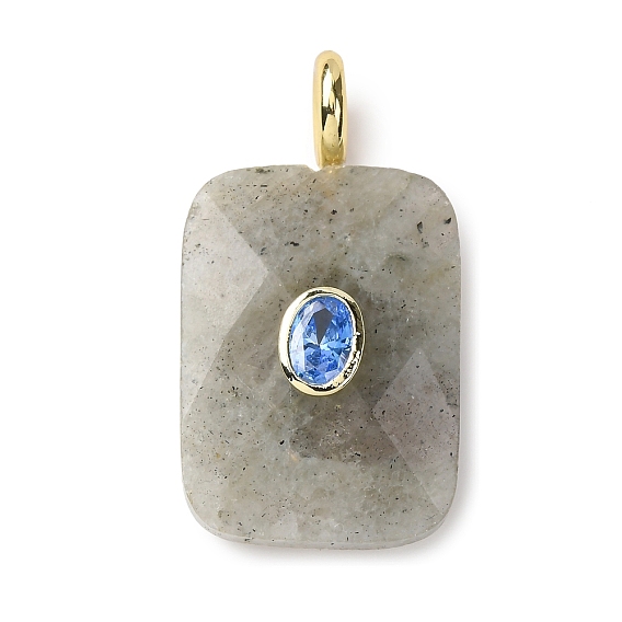 Pendentifs à facettes en labradorite naturelle, Breloques rectangulaires avec sertissage pavé en laiton et zircon cubique, crémaillère plaquage, or