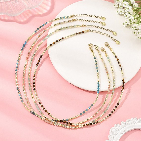 Natural Gemstone Faceted Round & Round Electroplate Synthetic Non-magnetic Hematite & Natural Pearl Beaded Necklaces, Golden