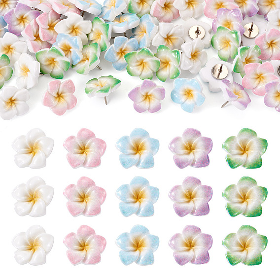 50 шт. 5 стили железные канцелярские кнопки, смолой цветок, платина