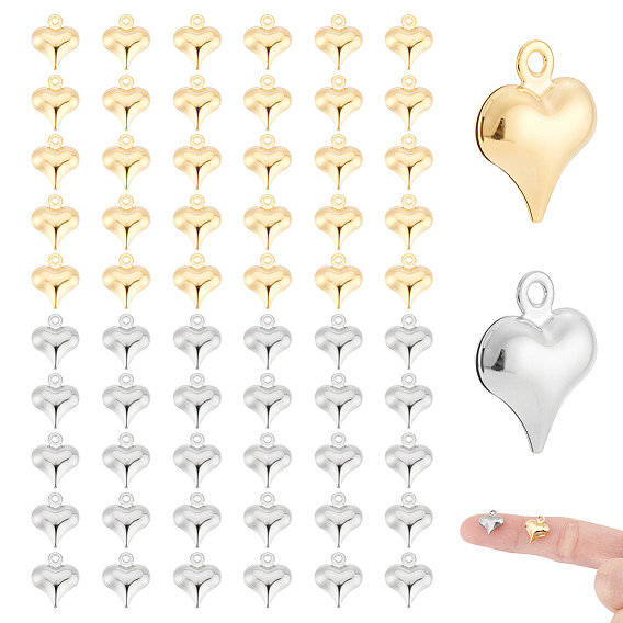 60 шт 2 цвета 304 подвески из нержавеющей стали, надутое сердце