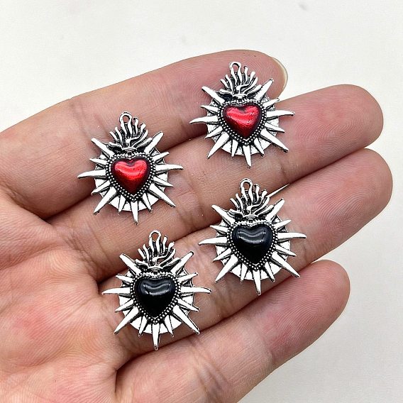 Подвески из цинкового сплава в винтажном тибетском стиле, cmолой, сердце, пламя священный символ сердца эмалированный шип