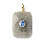 Pendentifs à facettes en labradorite naturelle, Breloques rectangulaires avec sertissage pavé en laiton et zircon cubique, crémaillère plaquage, or