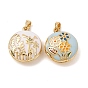 Латунь эмаль Locket подвески, плоские круглые подвески с цветочным узором, золотые