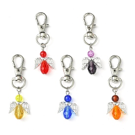 Angel Glass Pendant Decoration, with Alloy Swivel Lobster Claw Clasps