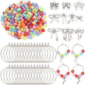 Наборы для изготовления шармов для бокалов своими руками, включают в себя подвески из сплава в тибетском стиле, бантом прелести, латунные бокалы, Прозрачные акриловые бусины