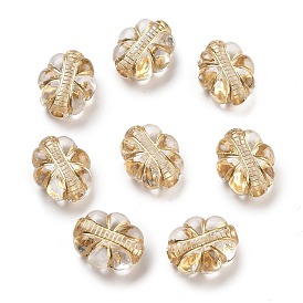 Metal Enlaced Transparent Acrylic Beads, Golden Plated, Flower