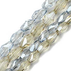 Прозрачные стеклянные бусины гальваническим пряди, гальваническое покрытие, граненые, слеза