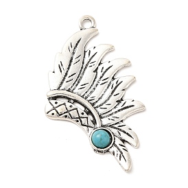 Retro Alloy Big Pendants, with Synthetic Turquoise, Indian Hat Charms