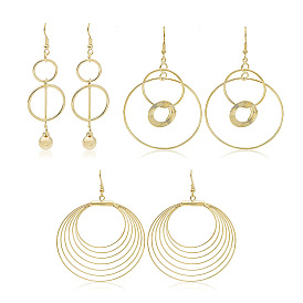 Bold Geometric Multi-Ring Earrings with Irregular Metal Drops