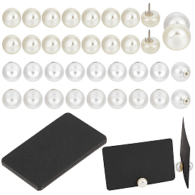20шт. АБС-пластиковые жемчужные булавки, латунные застежки для булавки на лацкан для одежды и свитеров, полукруглый, В комплекте: 20 шт. пластиковых застежек для сережек с имитацией жемчуга и пустые бумажные карточки.