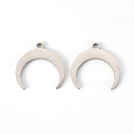 201 Stainless Steel Charms, Laser Cut, Crescent/Double Horn