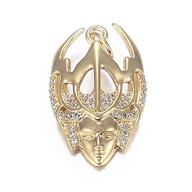 Brass Micro Clear Cubic Zirconia Pendants, Long-Lasting Plated