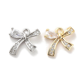 Brass Micro Pave Clear Cubic Zirconia Charms, Bowknot