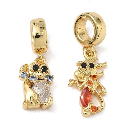 Европейские подвески с подвесками из латуни и кубическим цирконием, Подвески с большими отверстиями, реальный 16 k позолоченный