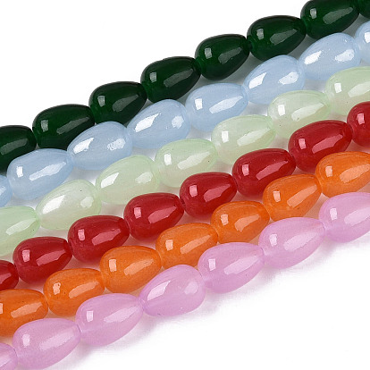 Baking Paint Imitation Jade Glass Beads Strands, Teardrop