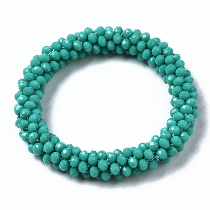 Faceted Opaque Glass Beads Stretch Bracelets, Torsade Bracelets, Random Color Rope, Rondelle