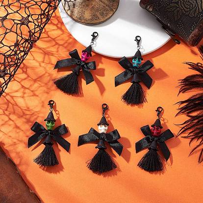 Синтетическая бирюза подвеска украшение, череп, с застежками-карабинами из цинкового сплава и подвесками-кисточками