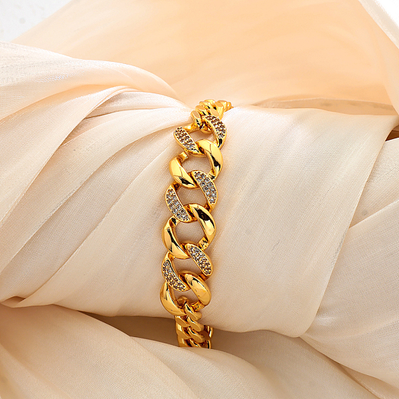 Латунные микропаве прозрачные циркониевые цепочки с кубинскими звеньями браслеты для женщин