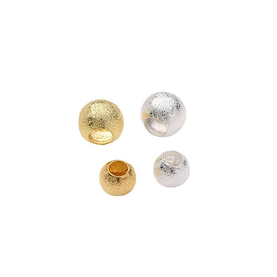 Brass European Beads, Frosted, Large Hole Beads, Round