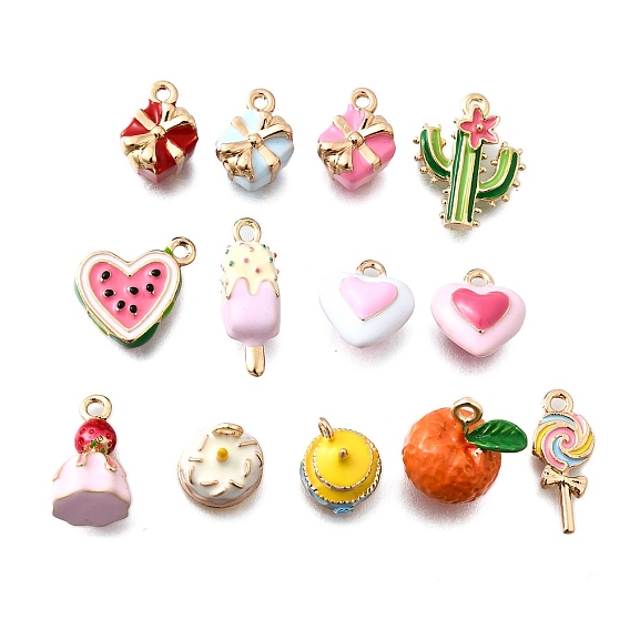 Цинкового сплава эмали прелести, реальный 18 k позолоченный, торт & сердце & фрукты