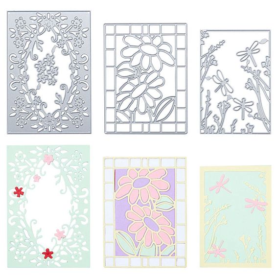 Rectangle with Mixed Patterns Frame Carbon Steel Cutting Dies Stencils, for DIY Scrapbooking/Photo Album, Decorative Embossing DIY Paper Card