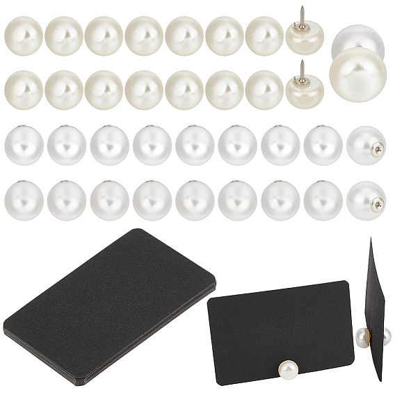 20шт. АБС-пластиковые жемчужные булавки, латунные застежки для булавки на лацкан для одежды и свитеров, полукруглый, В комплекте: 20 шт. пластиковых застежек для сережек с имитацией жемчуга и пустые бумажные карточки.
