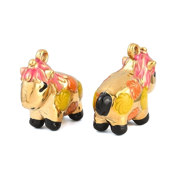 304 colgantes de esmalte de acero inoxidable, Caballo con dijes de estampado floral, revestimiento de iones (ip), colorido