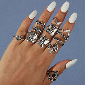 W207 Jewelry Fashion Alloy Leaf Ring Set Personality Butterfly Jewelry Female