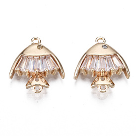 Brass Micro Pave Clear Cubic Zirconia Links Connectors, Long-Lasting Plated, Cadmium Free & Lead Free, Fish