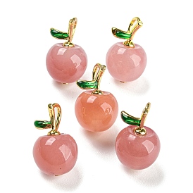 Natural Yan Yuan Agate Pendants, Apple Charms with Rack Plating Golden Tone Brass Enamel Findings, Long-Lasting Plated