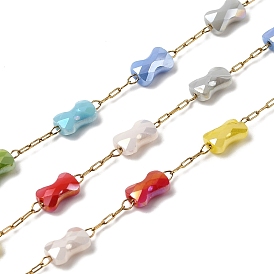 Красочные цепочки из стеклянных бусин ручной работы с бантиками, с 304 цепи из нержавеющей стали, пайки, ионное покрытие (ip)