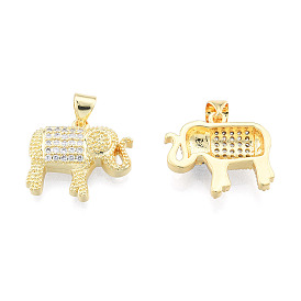 Brass Micro Pave Clear Cubic Zirconia Pendants, with Brass Snap on Bails, Nickel Free, Elephant