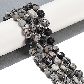 Natural Black Netstone Beads Strands, Faceted, Bicone, Double Terminated Point Prism Beads